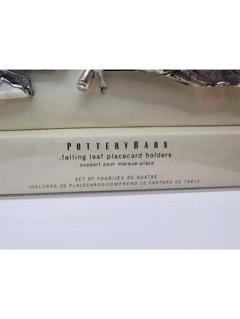 Pottery Barn Autumn Falling Leaf Place Card Holders Set Of 4 New In Box Silver